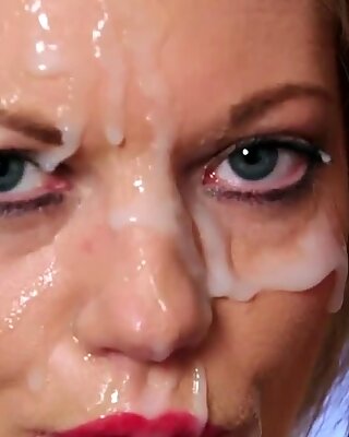 Frisky idol gets jizz load on her face swallowing all the spunk